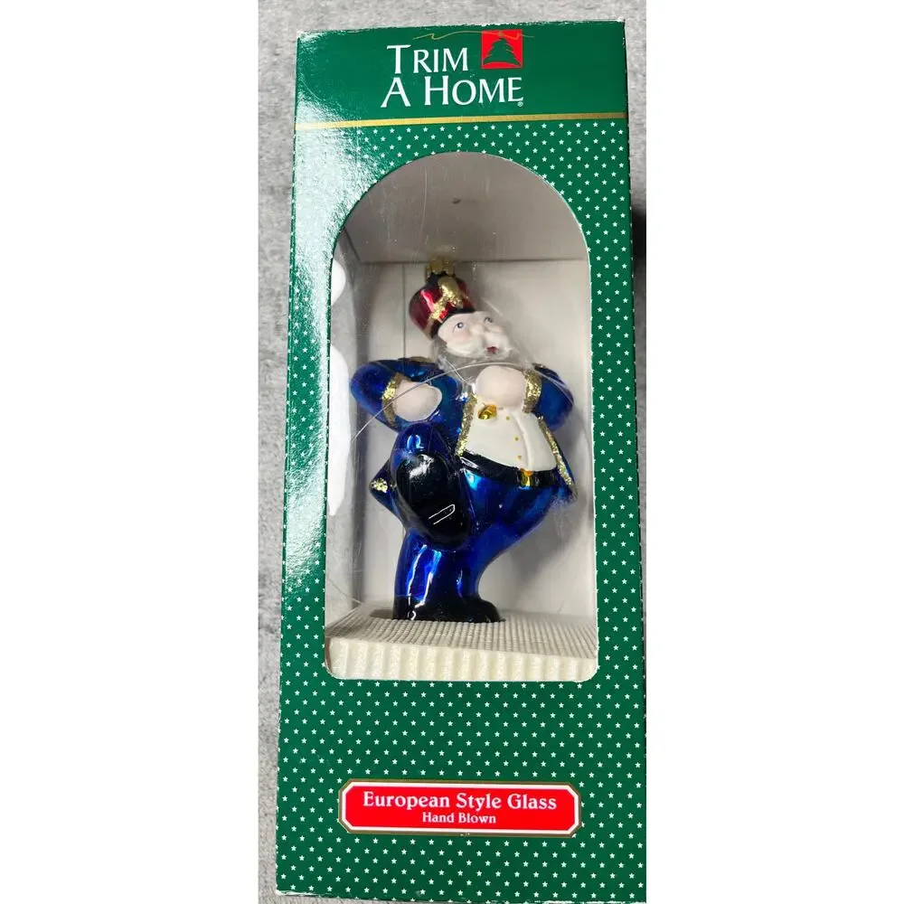 Trim A‎ Home European Style Glass Hand Blown Santa Christmas Ornament Blue 1996